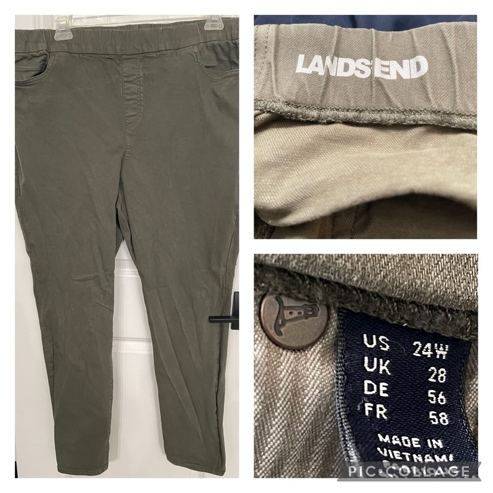 Lands End Pull On Olive Jeans Tapered Leg Size 24W